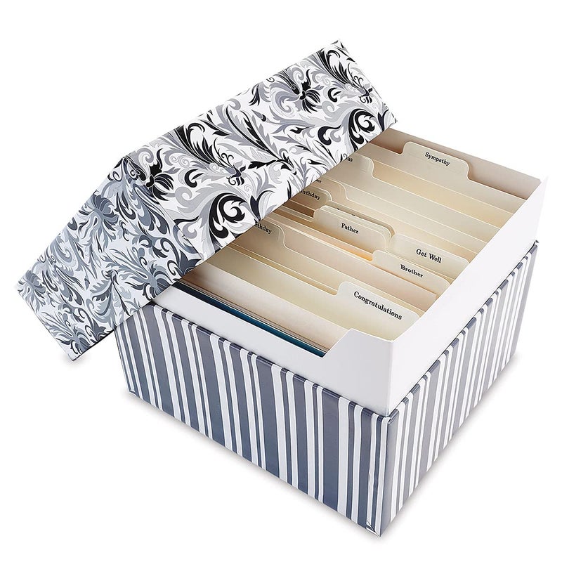 Current Cool Floral Greeting Card Organizer Box with Dividers - Store 140+ Christmas, Valentine, & Birthday Cards, Recipe Cards, Photo Collections, Postcards, Stationery, 7" x 9" x 9-1/2"